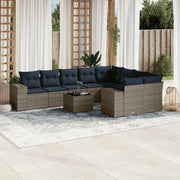 Set Divani da Giardino 10 pz con Cuscini Grigio in Polyrattan 3223050