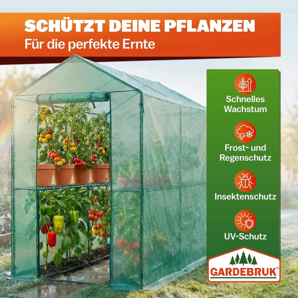 Serra da Giardino 2,23 m² 4 Ripiani Porta Arrotolabile 190x186x120cm Serre Piante Verdure