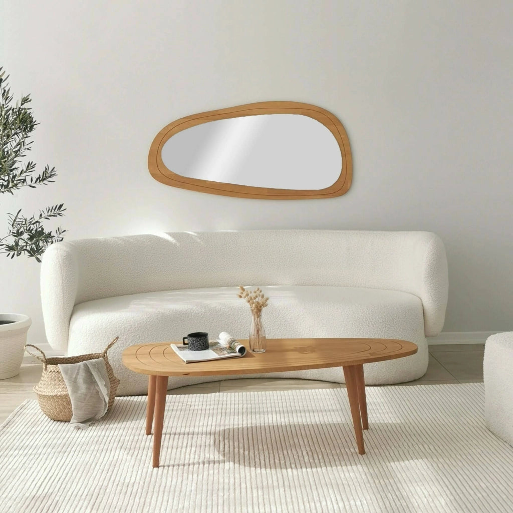 Tavolino da salotto Eugenia, Tavolo basso da caffè, Portariviste per divano, Ripiano da soggiorno, 115x50h38 cm, Rovere