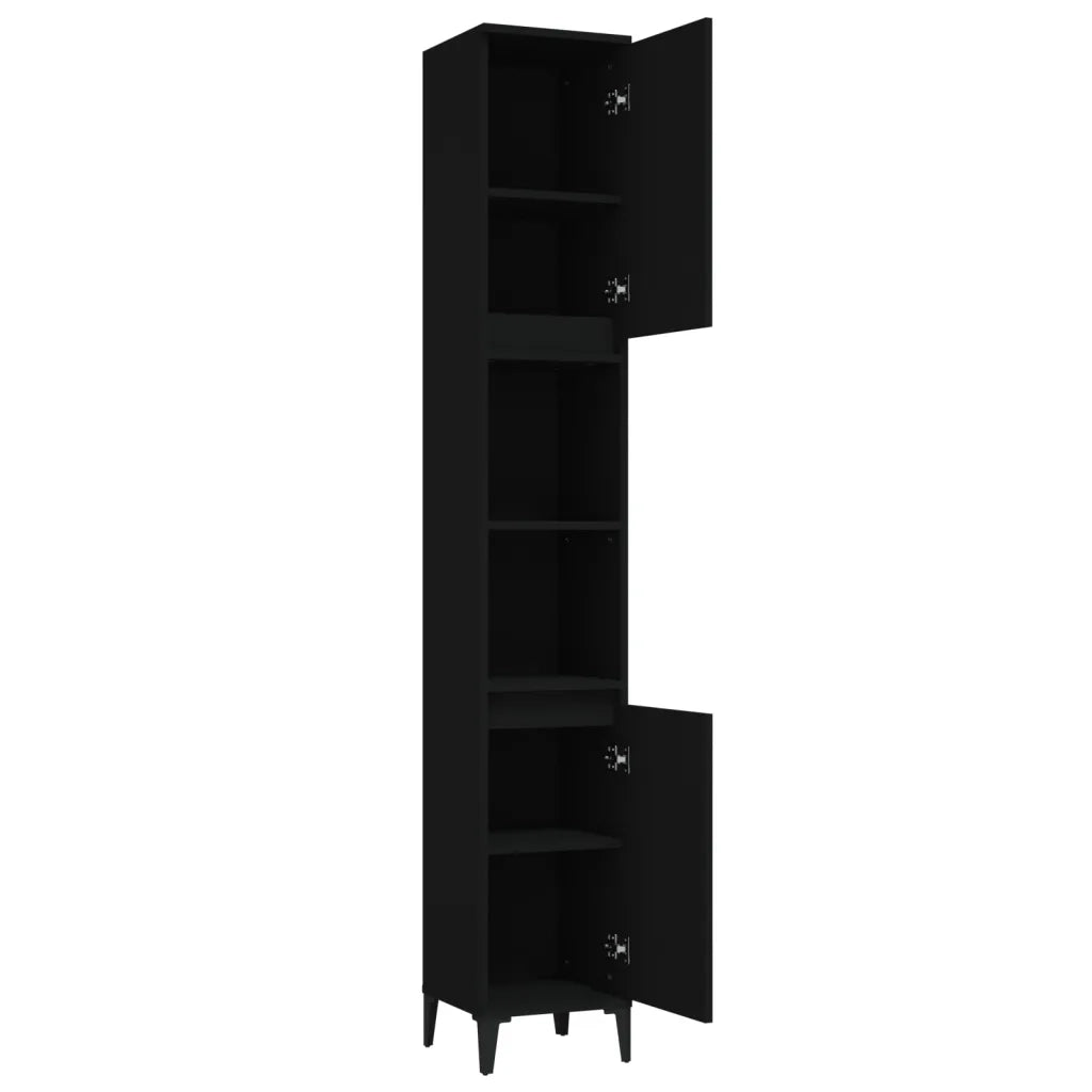 Armadietto da Bagno Nero 30x30x190 cm in Legno Multistrato 819797