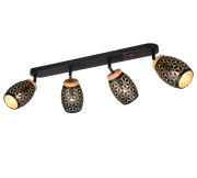 Barra 4 spots, metallo, nero e legno, L 74 cm, Bidar