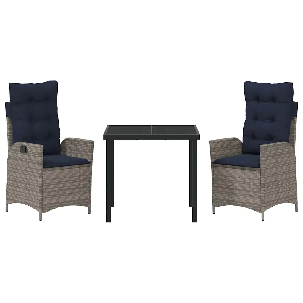 Set da Pranzo per Giardino 3 pcs Grigio e Nero Rattan