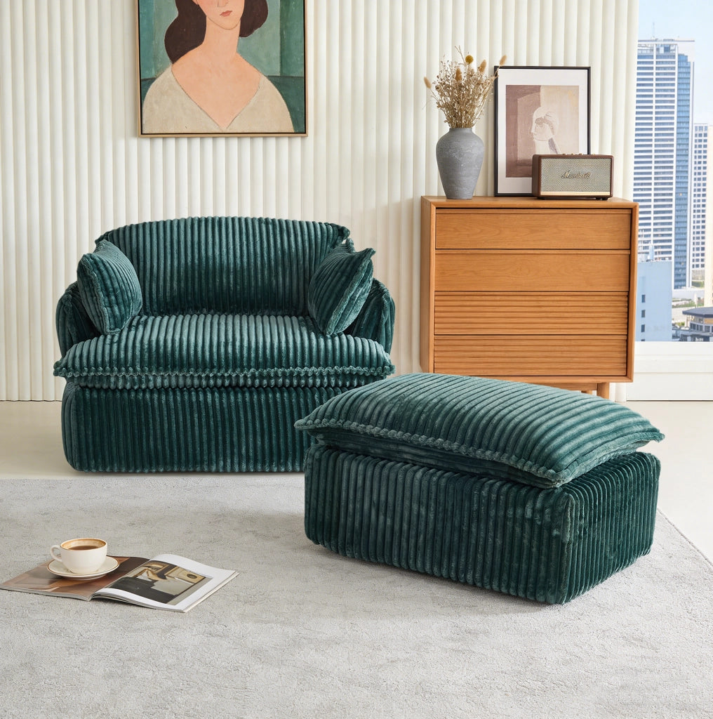 Poltrona 115x89x77 cm verde 1 posto con poggiapiedi, tessuto, senza montaggio