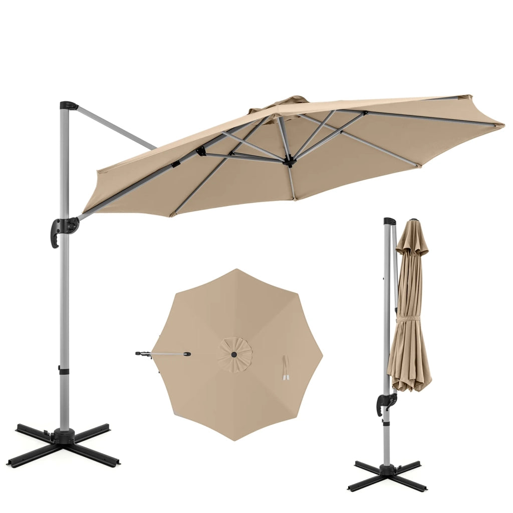 Ombrellone a braccio 339 x 260 cm rotazione a 360° inclinazione regolabile design moderno in poliestere color beige 20_0012980