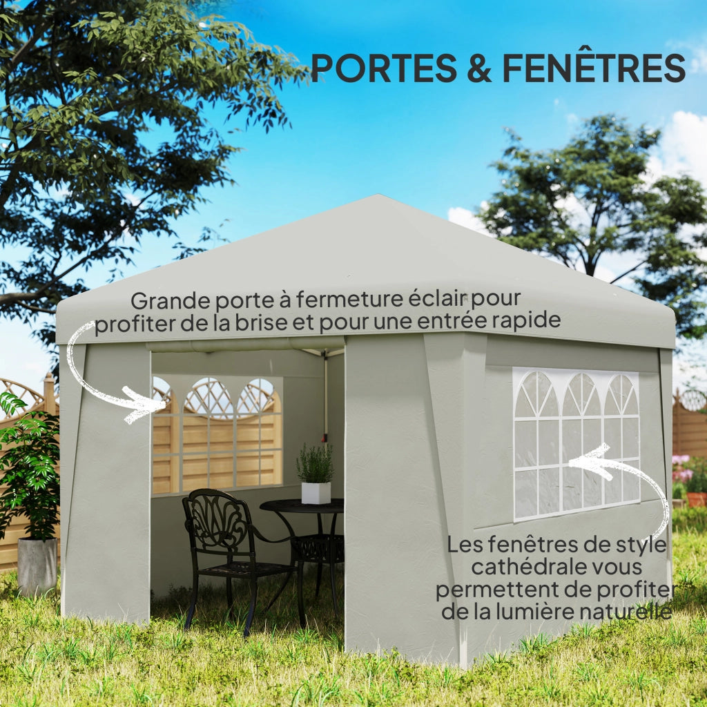 Tendone da giardino pieghevole 3x3x2.75m ¨C zephmum ¨C crema con finestre e pareti laterali