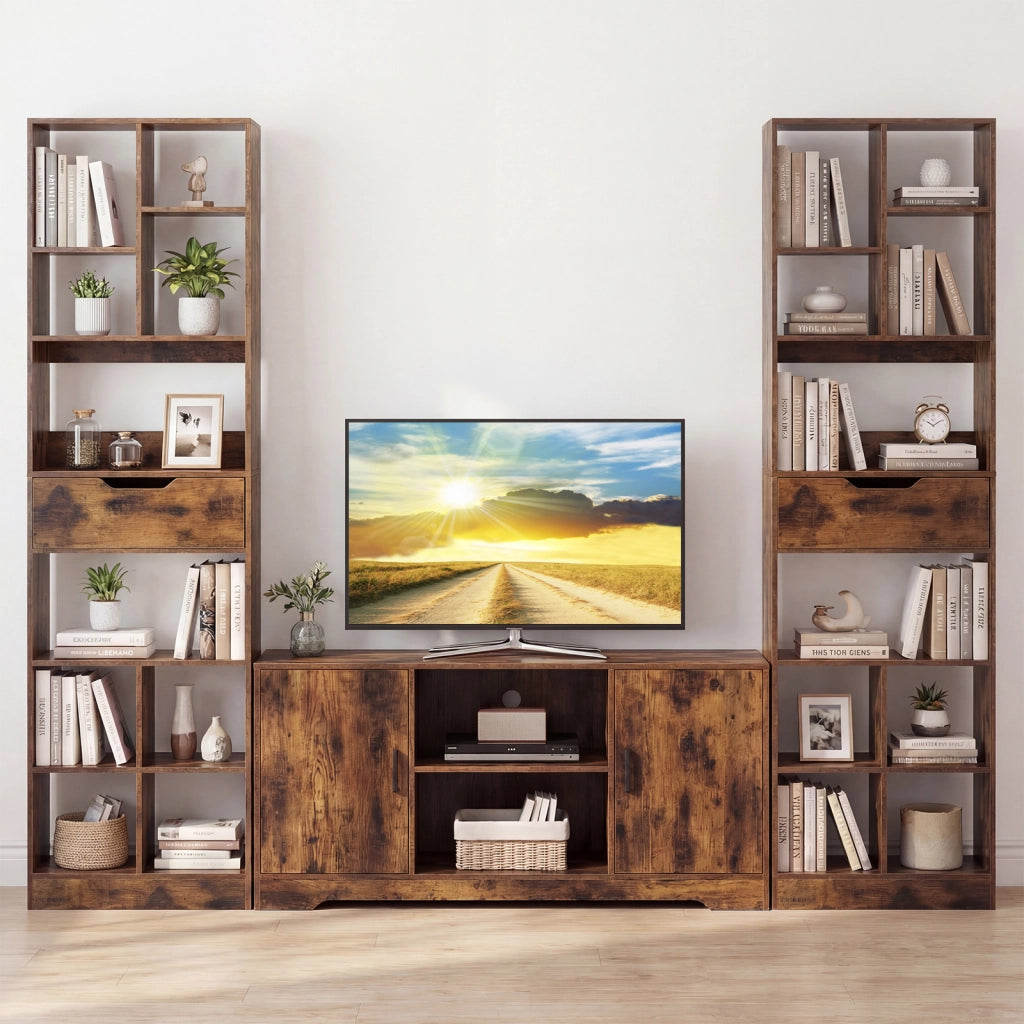 Libreria verticale con 8 cubi 2 ripiani e 1 cassetto, Espositore stile industriale mobile libreria con 2 dispositivi antiribaltamento