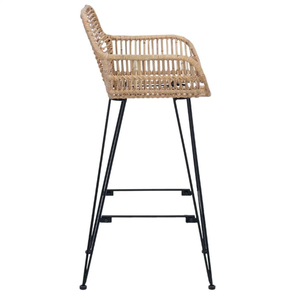 Sedia da Bar 2 pcs Naturale 55 x 52 x 92 cm Rattan e Ferro 42011552