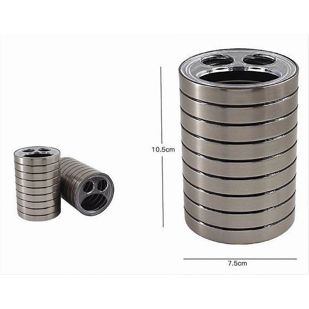 Trade Shop - Porta Spazzolini Bicchiere A 3 Fori Argento A Righe Moderno Arredo Bagno 10389 -