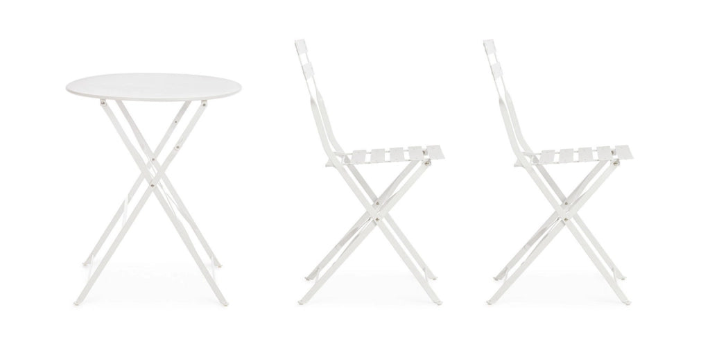 Set 3 Pezzi Bistrot da Giardino con Tavolo e 2 Sedie in Acciaio Verniciato Austin Bianco