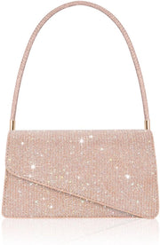 Clutch per donna, piccola borsa con pailletti glitter per donne con 2 compartimenti, elegante borsa avvolgibile per la sera con maniglia, piccola borsa per gala, matrimonio, shopping, festa (oro rosa)