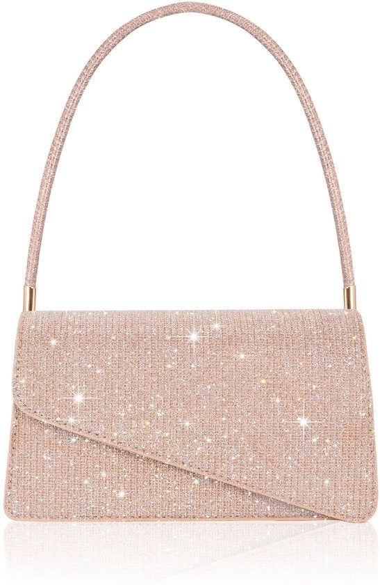 Clutch per donna, piccola borsa con pailletti glitter per donne con 2 compartimenti, elegante borsa avvolgibile per la sera con maniglia, piccola borsa per gala, matrimonio, shopping, festa (oro rosa)