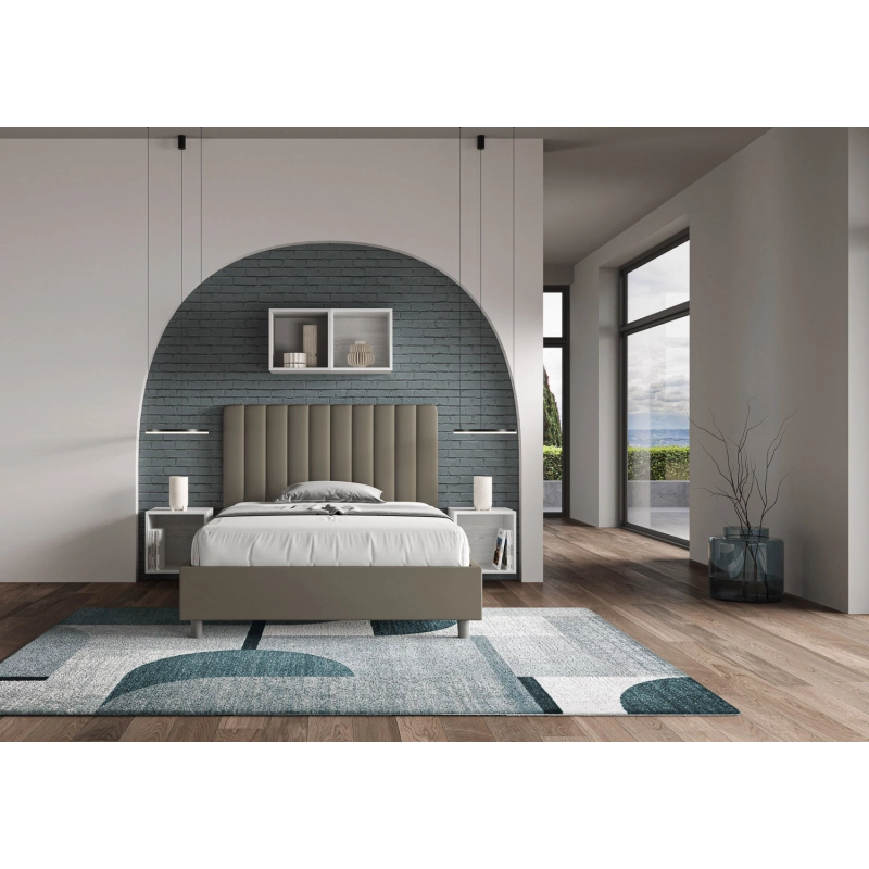 Letto imbottito 1 piazza e mezza 120x200 cm Agueda - Similpelle,Cappuccino,Con rete