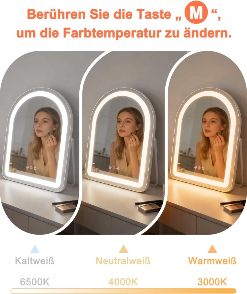 ZMH Specchio per il trucco illuminato a LED 35x45cm 3 modalit¨¤ di illuminazione regolabili con una semplice pressione