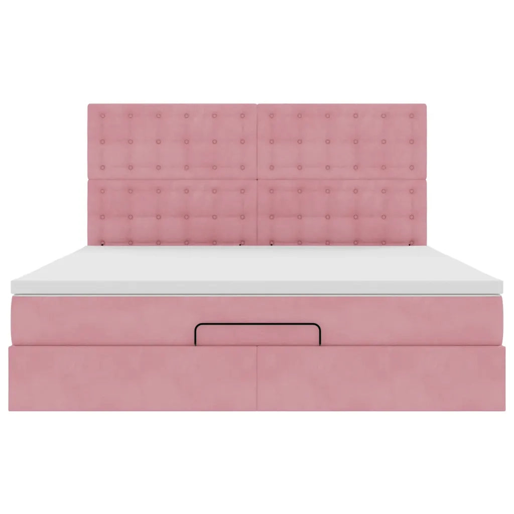Struttura Letto Pouf con Materassi Rosa 180x200 cm Velluto 3313636