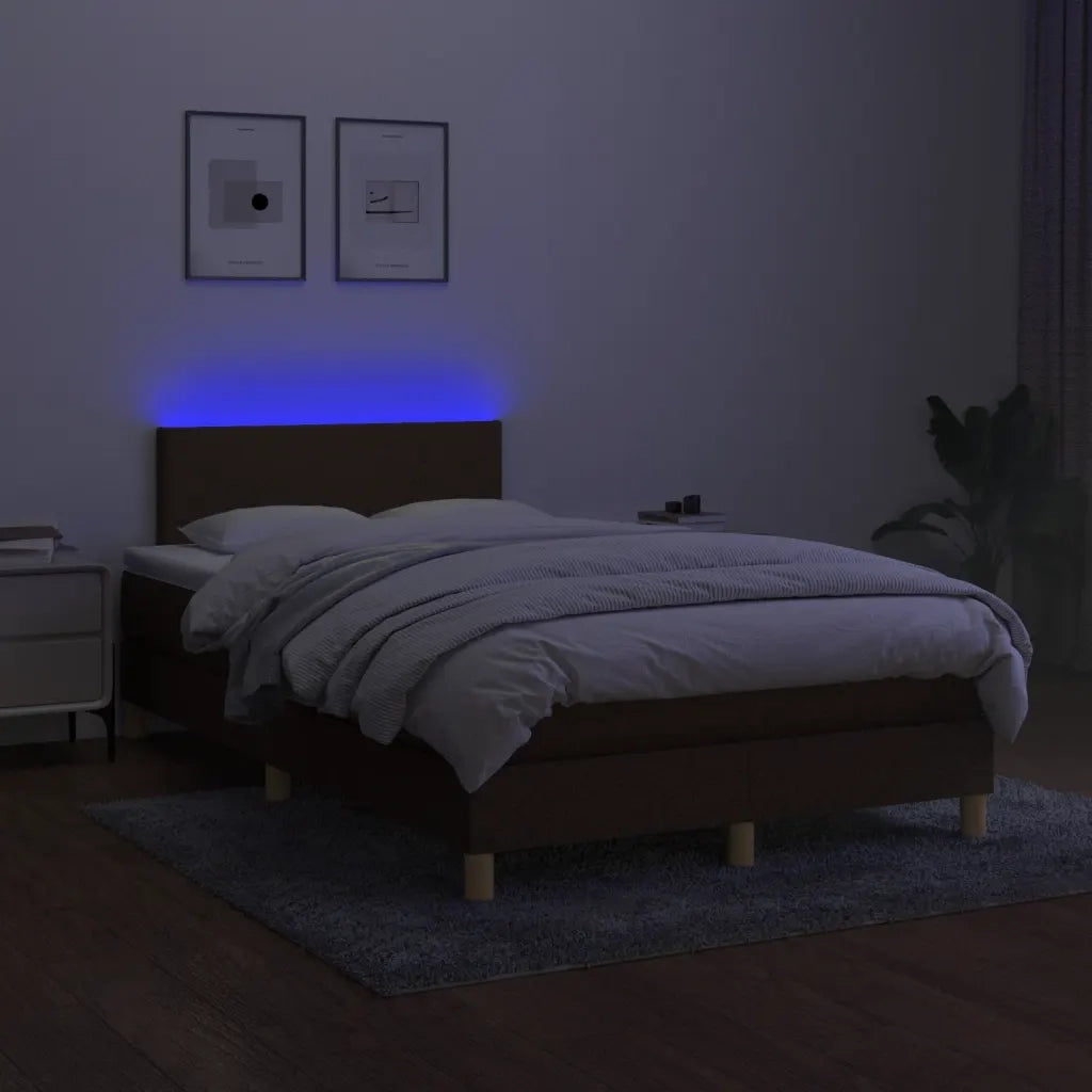 Letto a Molle Materasso e LED Marrone Scuro 120x200 cm Tessuto 3133544
