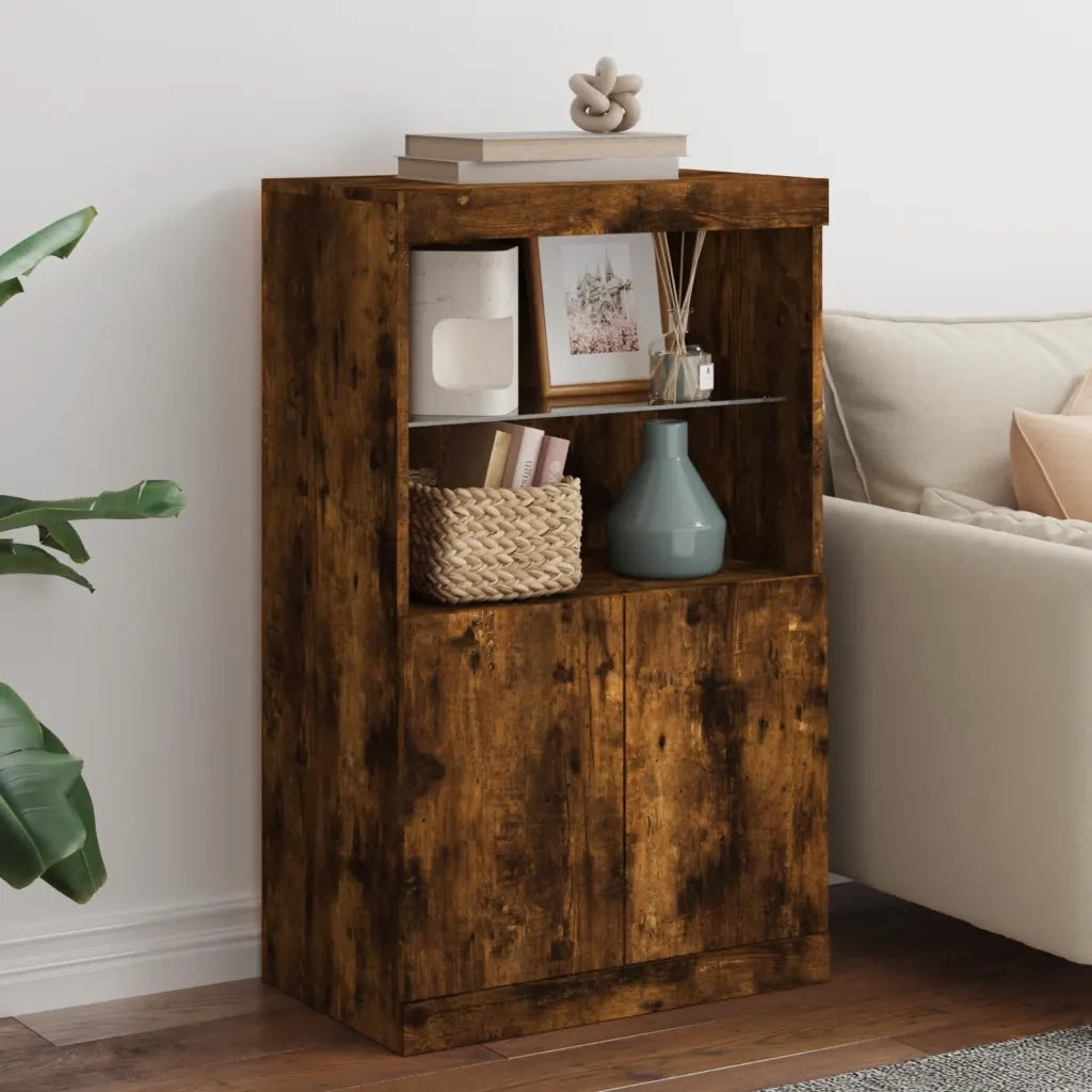 Credenza con Luci LED-Buffet-Armadio da cucina Rovere Fumo 60,5x37x100 cm 763796