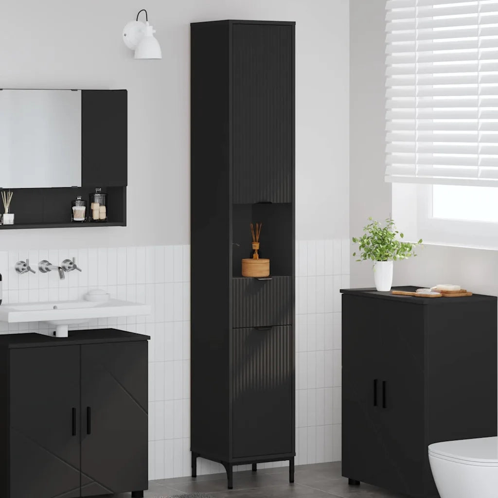 Mobile da Bagno con cassetto con porta Nero 31,5 x 33 x 190 cm 883405