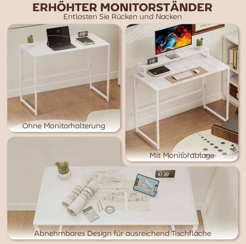 Scrivania Pieghevole con Supporto Monitor 100x48x87,5 cm per Ufficio e Studio