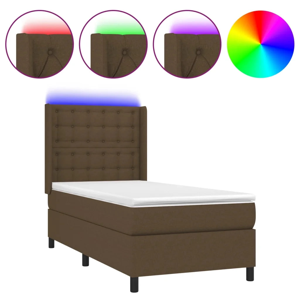 Letto a Molle Materasso e LED Marrone Scuro 90x190cm in Tessuto cod mxl 35210