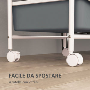 Carrello Portaoggetti Multiuso 40x34x85 cm con 2 Ripiani e 3 Vassoi Scorrevoli in Acciaio e PP Bianco e Grigio