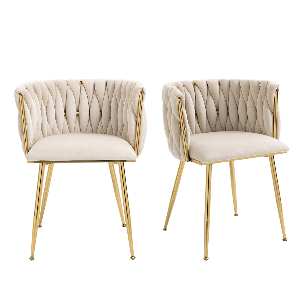 Sedia da pranzo in velluto con schienale intrecciato struttura stabile piedini antiscivolo design arrotondato avorio