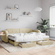 Divano Letto Estraibile con Cassetti Crema 100x200cm in Tessutocod mxl 82776