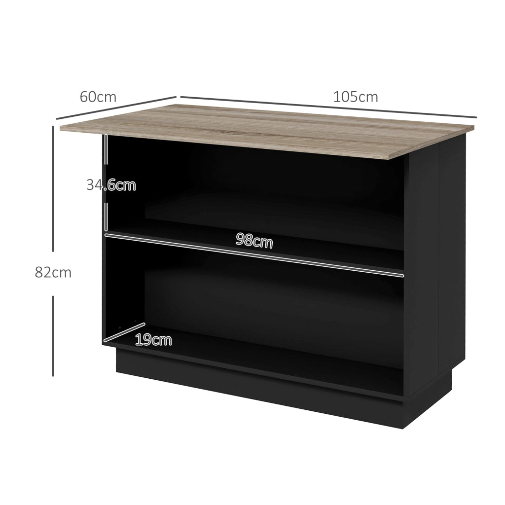 Isola per Cucina con 2 Ripiani Aperti e 2 Armadietti 105x60x82 cm in MDF Rovere e Nero