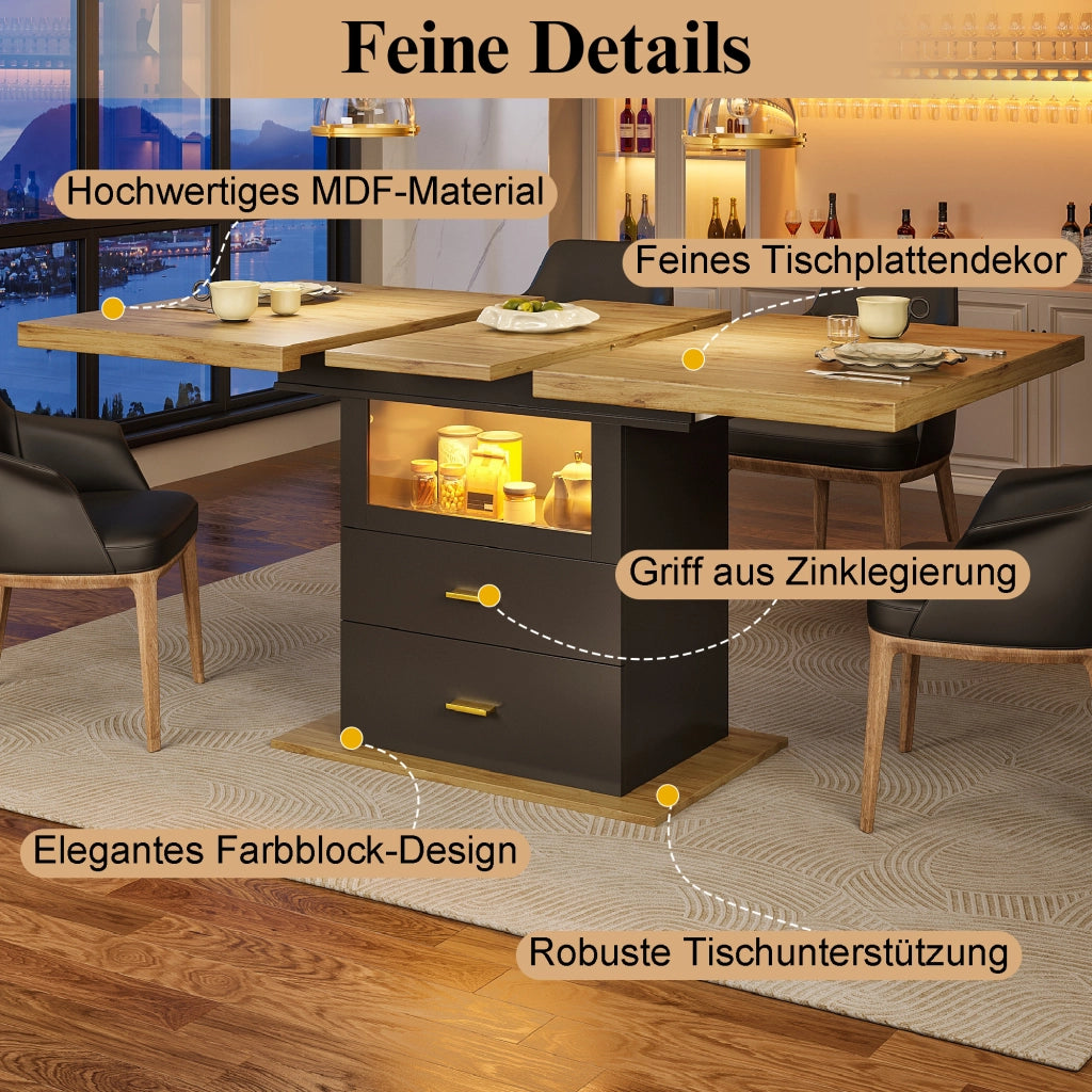 TAVOLO DA PRANZO ALLUNGABILE 110/140x80x75 cm MDF E METALLO CON LED