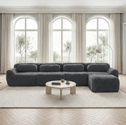Divano angolare modulare 4 posti a L 378x179x73 cm in tessuto plush grigio con chaise longue