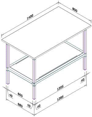 Banco lavoro metallico con piano in nobilitato superiore cm. 140x80x93h