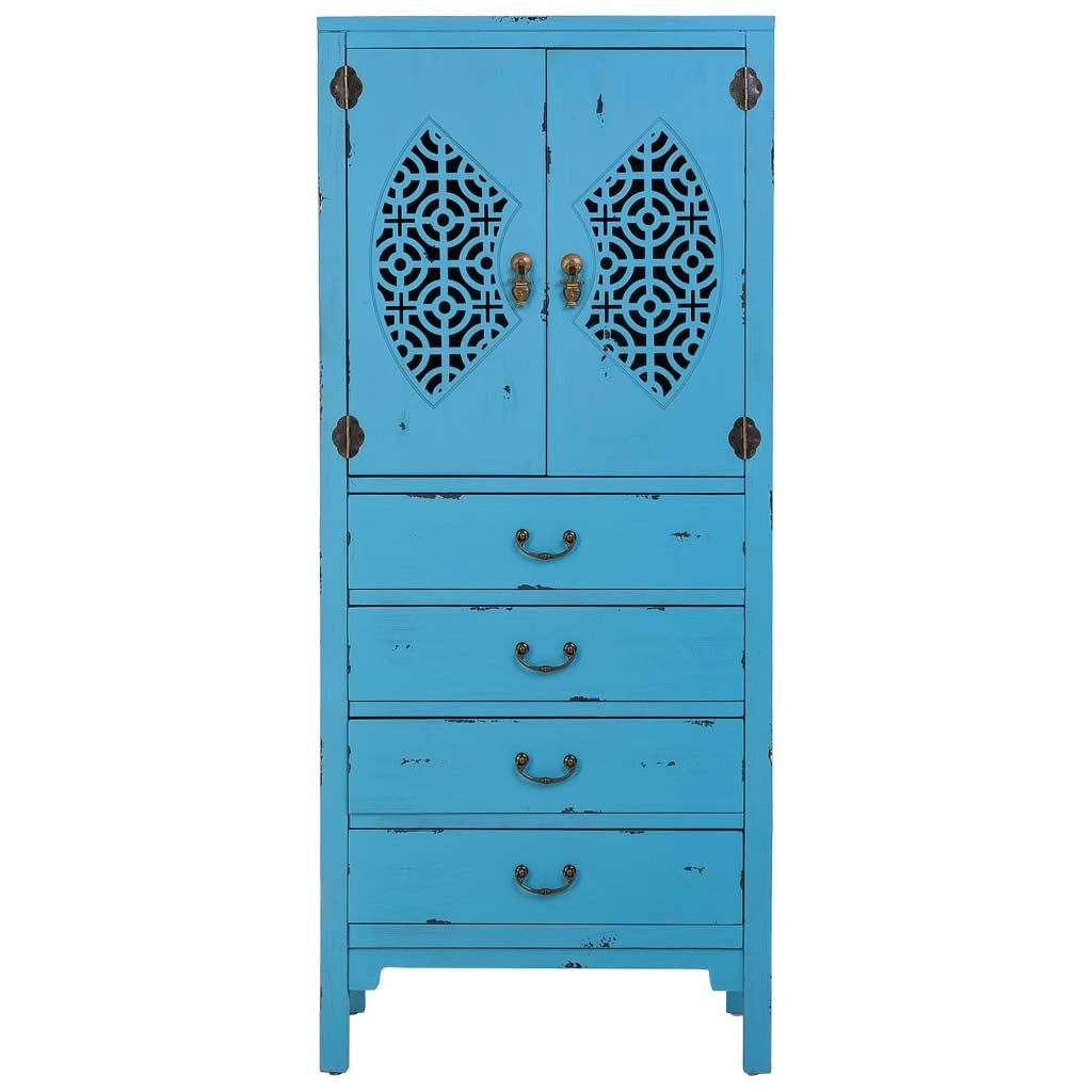 Mobiletto in legno con 4 cassetti e 2 ante colore blu 60x40x140h cm