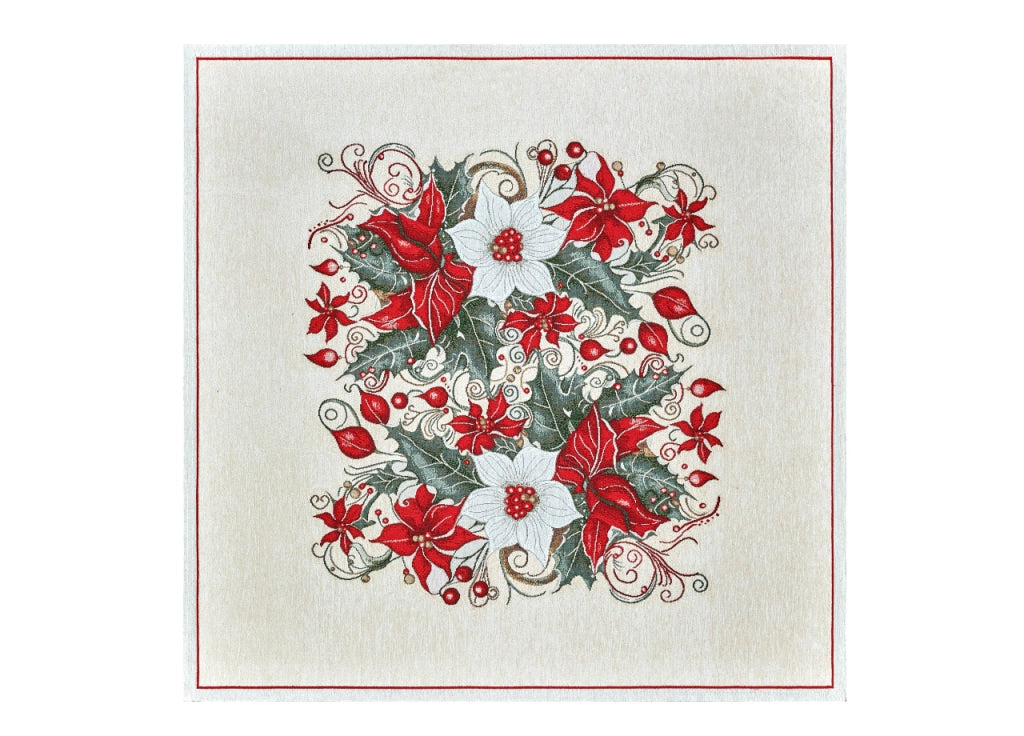 Tovaglia Centrotavola Centrino Tavolo Fantasie Natalizie Cinigliato Piazzato Made Italy - 90x90 - Bouquet Noel