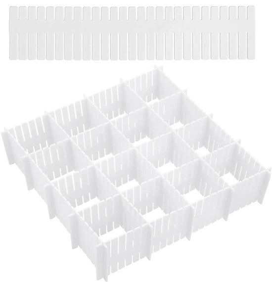 Divisori per cassetto, 20 pezzi divisori per cassetto regolabili, organizzatori per cassetto divisori bianchi, organizzatori per cassetto regolabili per biancheria intima