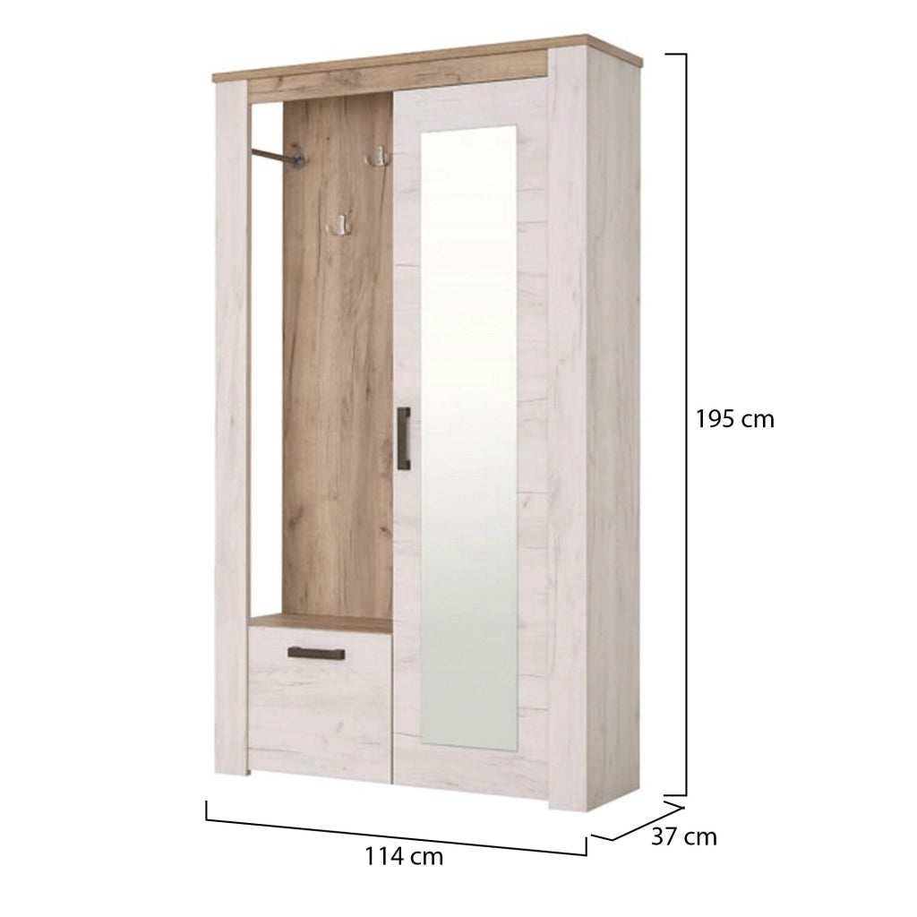 Valva, Mobile da Ingresso Specchio Incluso, 114x36.5x195h cm Bianco Larice