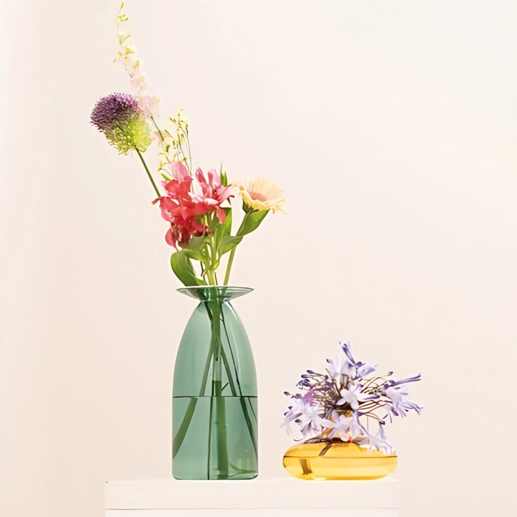 Vaso Un Fiore 120 in vetro borosilicato trasparente lavorato a mano, complemento d'arredo di design per bouquet e composizioni floreali da 120 cl
