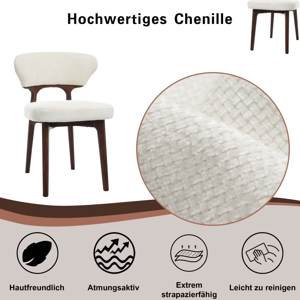 Set di 2 sedie da pranzo in legno massello e ciniglia; beige chiaro