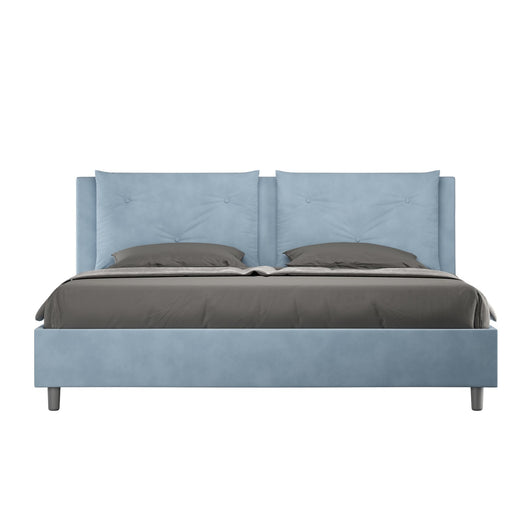 Letto Matrimoniale King size rivestito in Microfibra - APPIA Colore: Azzurro, Dimensione Rete: 180x210, Tipologia Letto: Con Rete e Contenitore