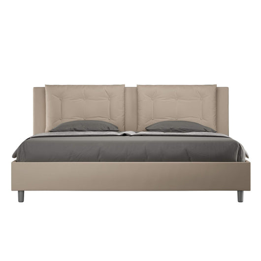 Letto Matrimoniale King size rivestito in Similpelle - ANNALISA Tipologia Letto: Con Rete e Contenitore, Colore: Tortora, Dimensione Rete: 180x200