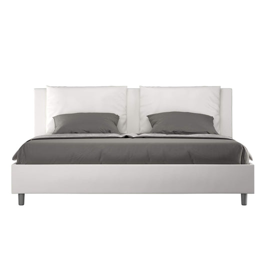 Letto Matrimoniale King size rivestito in Similpelle - ANTEA Tipologia Letto: Con Rete e Contenitore, Colore: Bianco, Dimensione Rete: 180x200