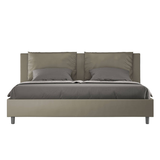 Letto Matrimoniale King size rivestito in Similpelle - ANTEA Tipologia Letto: Con Rete e Contenitore, Colore: Cappuccino, Dimensione Rete: 180x200