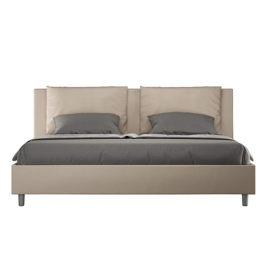 Letto Matrimoniale King size rivestito in Similpelle - ANTEA Tipologia Letto: Con Rete e Contenitore, Dimensione Rete: 180x210, Colore: Tortora