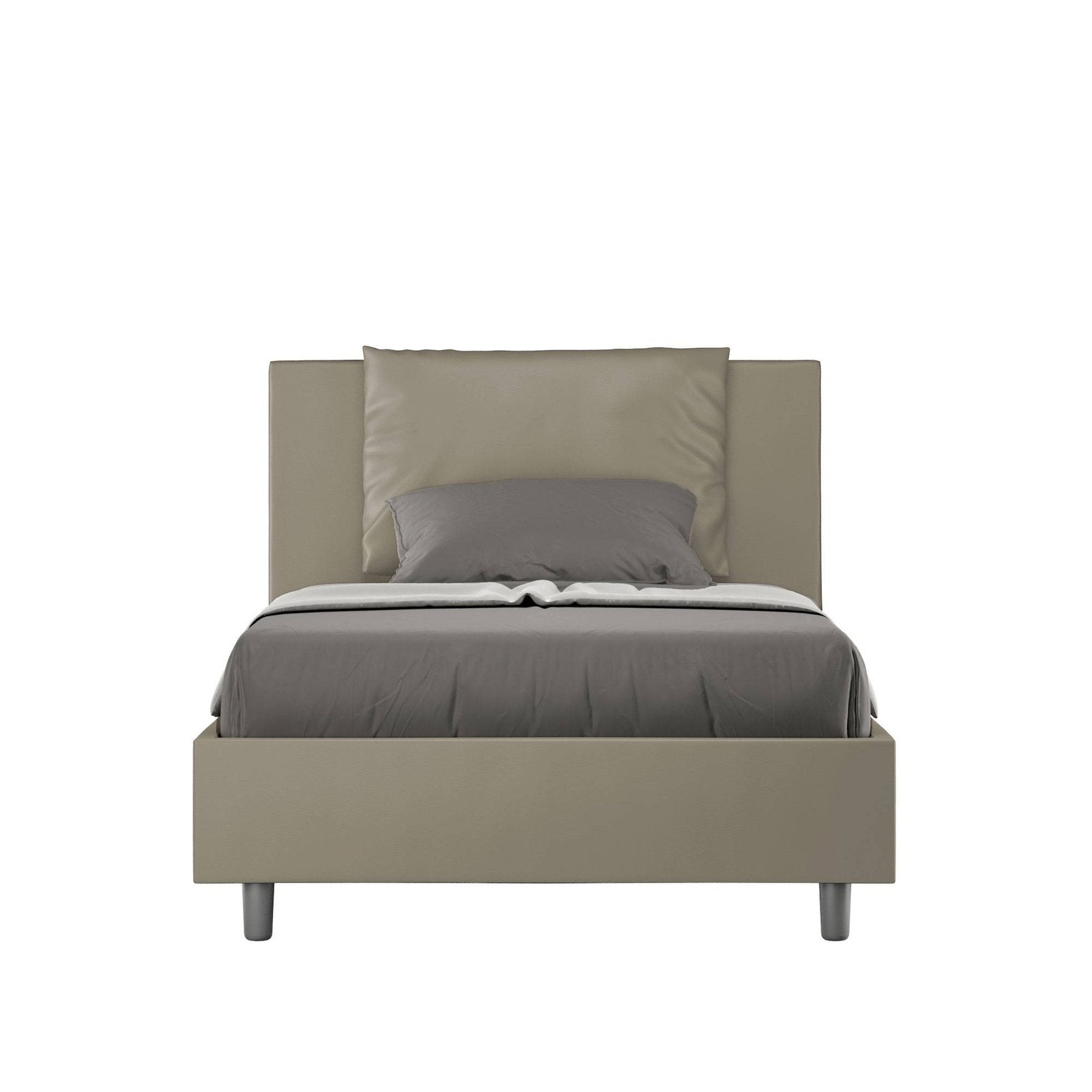 Letto una piazza e mezza rivestito in Similpelle - ANTEA Tipologia Letto: Con Rete e Contenitore, Colore: Cappuccino, Dimensione Rete: 120x210