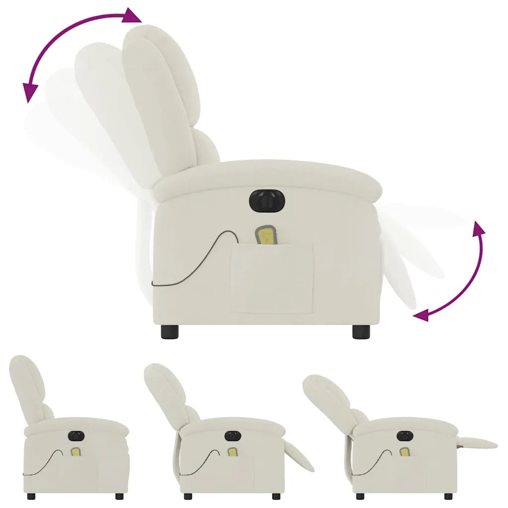 Poltrona Massaggiante Reclinabile Elettrica Crema Velluto 3204298