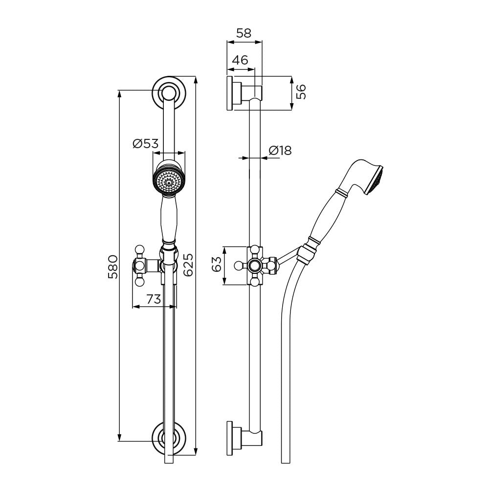 Saliscendi retro' con doccino a 1 getto vecchio rame