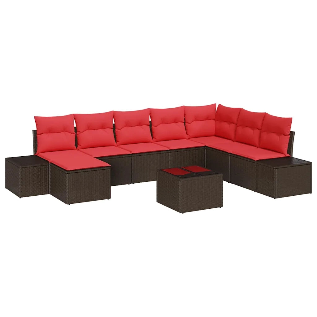 Set Divano da Giardino con cuscino 9 pcs Marrone polyrattan