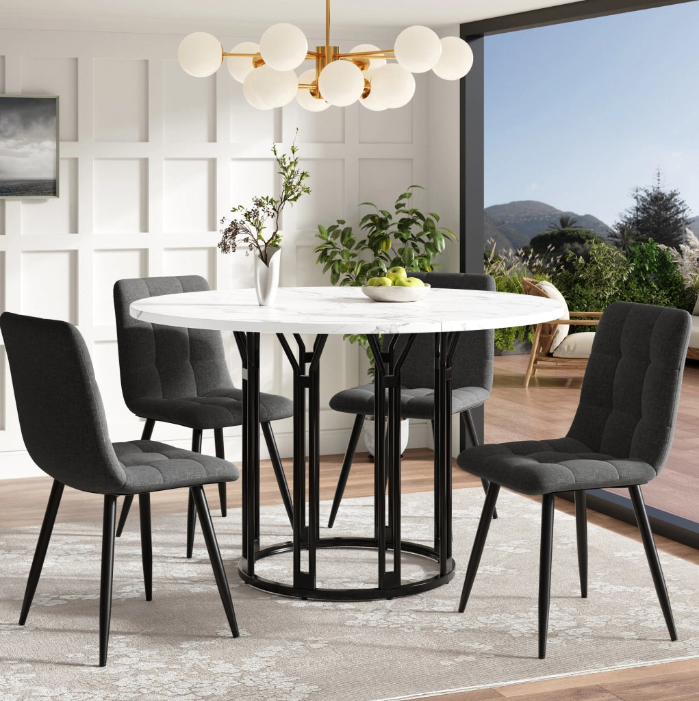 Tavolo rotondo da pranzo 100 cm in MDF effetto marmo nero con gambe in metallo