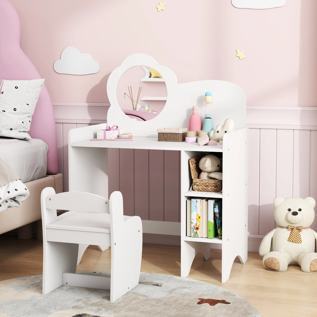 Scrivania Bambini con Specchio e Sgabello ¨C Minimal ¨C Bianco 90x50x