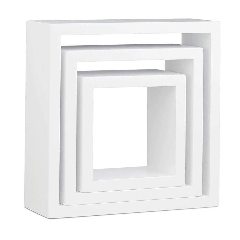 Set 3 Mensole da Parete Cubo in Legno MDF Moderne con 2 Ripiani Bianco