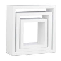 Set 3 Mensole da Parete Cubo in Legno MDF Moderne con 2 Ripiani Bianco
