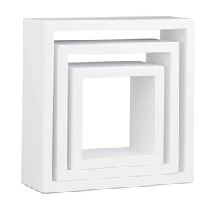 Set 3 Mensole da Parete Cubo in Legno MDF Moderne con 2 Ripiani Bianco